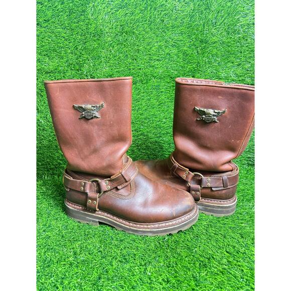 Harley-Davidson Mens 10.5 Brown Harness Motorcycle Boots Eagle Logo Rugged - Picture 1 of 10